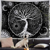 Lofaris (Clearance | Ship In 24HR) Tree of Life Black And White Moon Galaxy Wall Tapestry